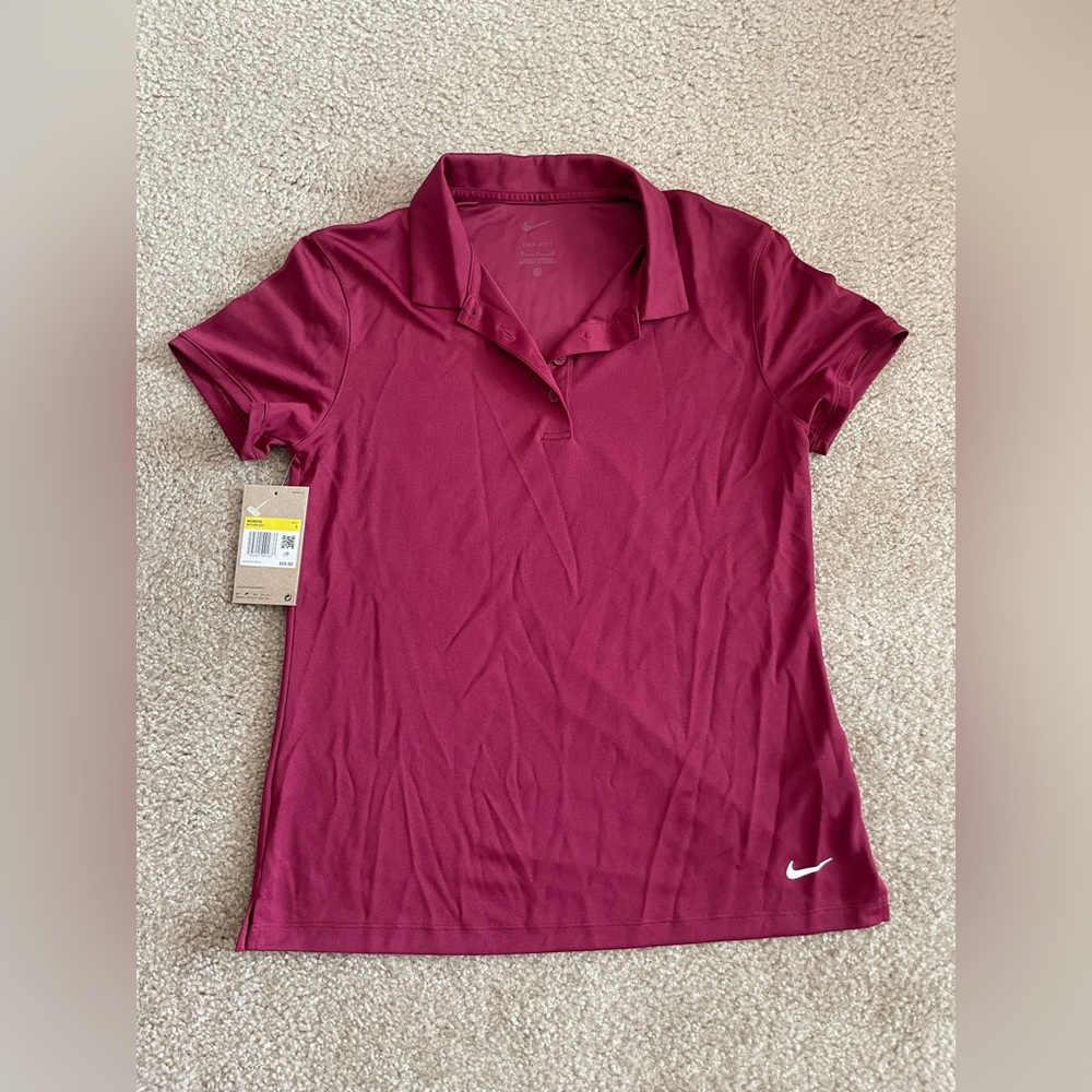 NWT Women’s Nike Golf Polo Button-up Collared Shirt Crimson Red Size S
